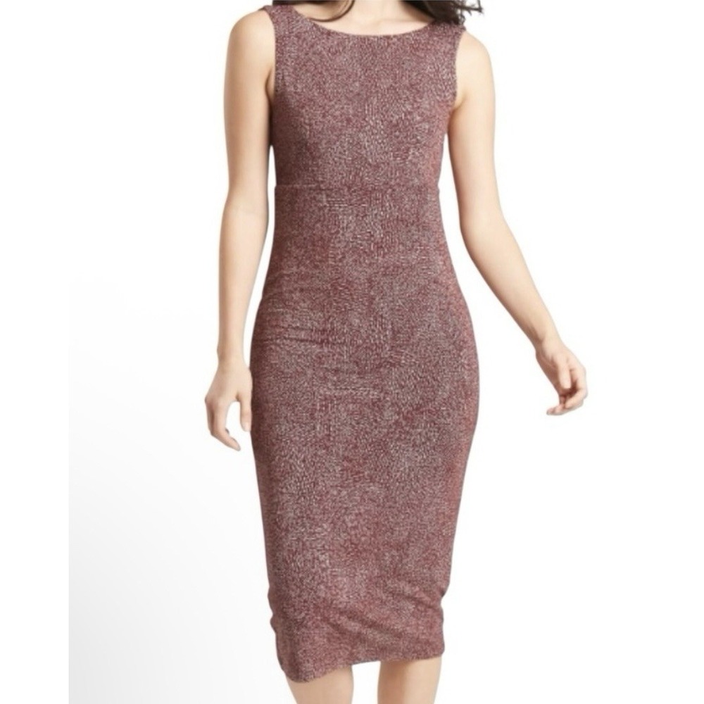 Athleta Womens XXS Burgundy Modal Midi Dress Sleeveless Bodycon Stretch Print